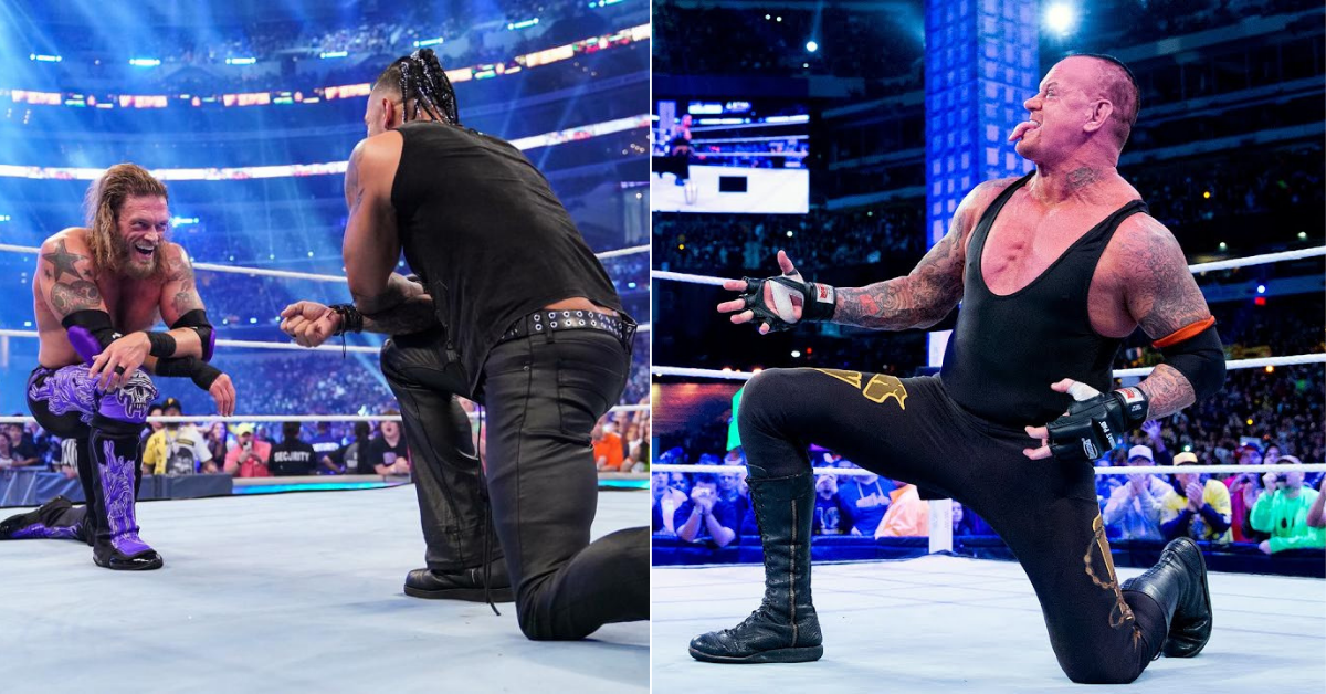 Edge has adopted The Undertaker's signature pose.